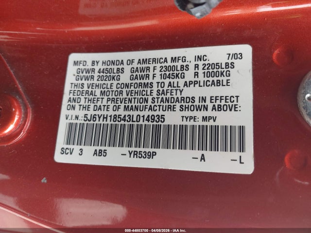 2003 HONDA ELEMENT 5J6YH18543L014935 Photo 8