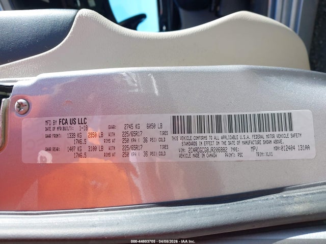 Aukcja sprzedaży 2018 Dodge Grand Caravan Sxt, vin: 2C4RDGCG8JR206882, numer aukcji: 44803705