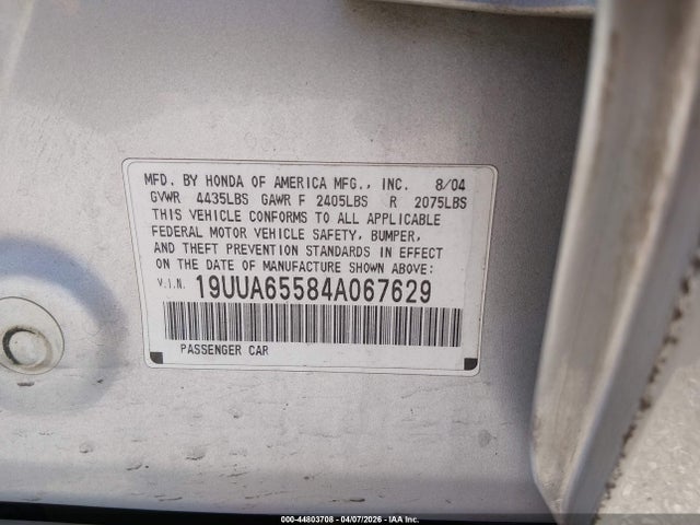 2004 Acura Tl მანქანა იყიდება აუქციონზე, vin: 19UUA65584A067629, აუქციონის ნომერი: 44803708