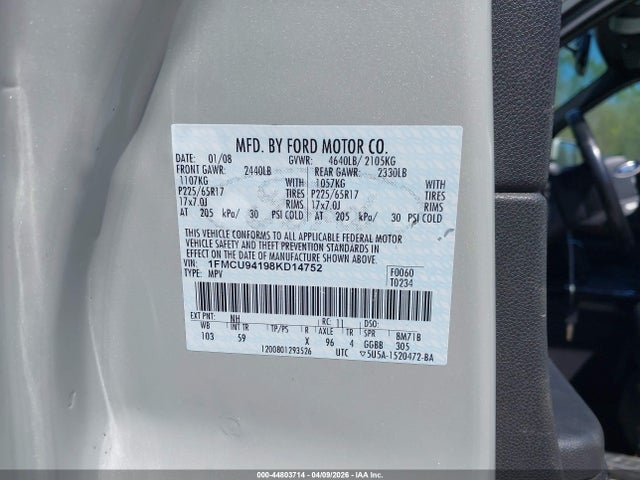 Aukcja sprzedaży 2008 Ford Escape Limited, vin: 1FMCU94198KD14752, numer aukcji: 44803714