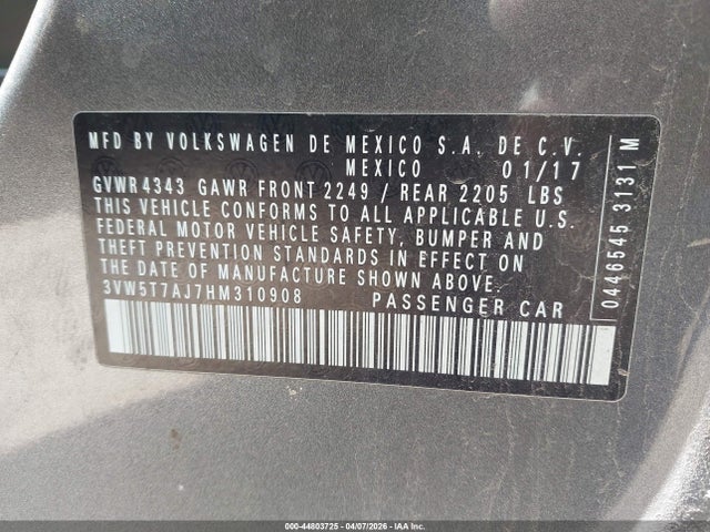 Продаж на аукціоні авто 2017 Volkswagen Jetta Gli, vin: 3VW5T7AJ7HM310908, номер лоту: 44803725