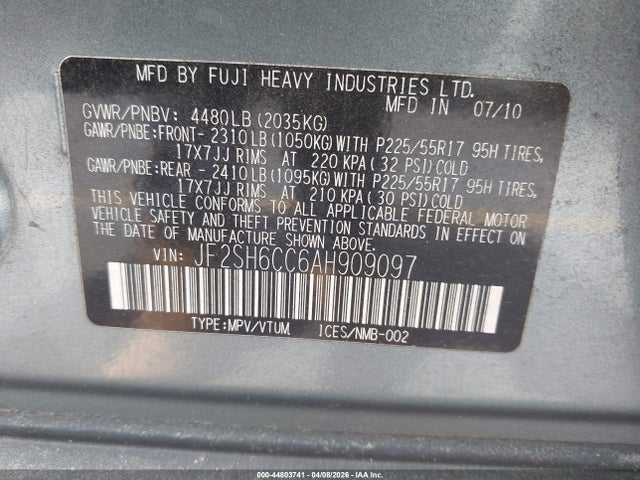 2010 Subaru Forester 2.5x Premium მანქანა იყიდება აუქციონზე, vin: JF2SH6CC6AH909097, აუქციონის ნომერი: 44803741
