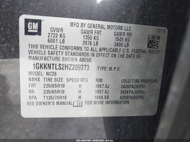 Aukcja sprzedaży 2017 Gmc Acadia Sle-2, vin: 1GKKNTLS2HZ209373, numer aukcji: 44803798