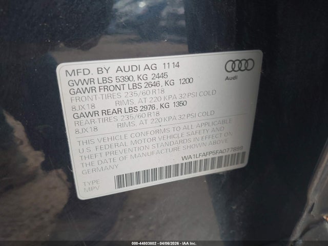 Aukcja sprzedaży 2015 Audi Q5 2.0t Premium, vin: WA1LFAFP5FA077899, numer aukcji: 44803802