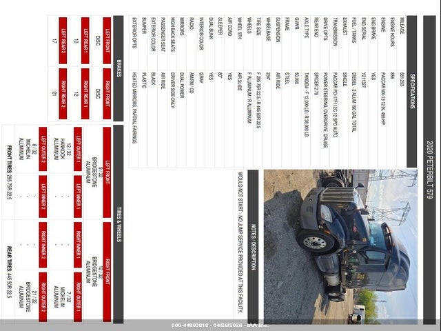 44803818 :رقم المزاد ، 1XPBDP9X4LD691115 vin ، 2020 Peterbilt 579 مزاد بيع