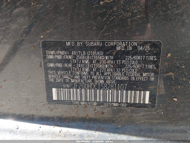 2025 Subaru Crosstrek Premium მანქანა იყიდება აუქციონზე, vin: JF2GUHDC1S8281107, აუქციონის ნომერი: 44803821