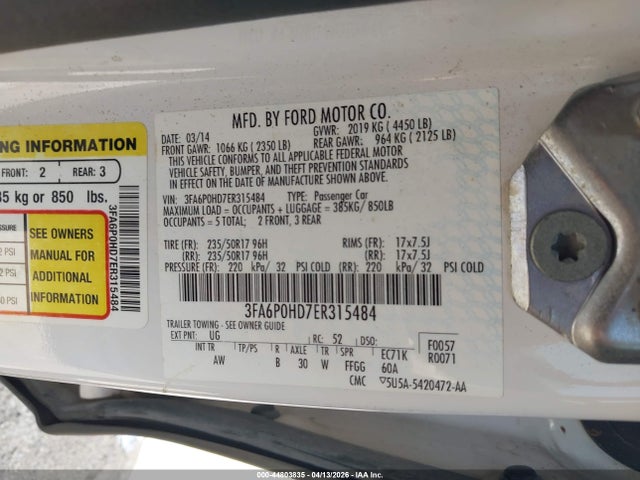 Ford FUSION SE 2014 3FA6P0HD7ER315484 Image 9