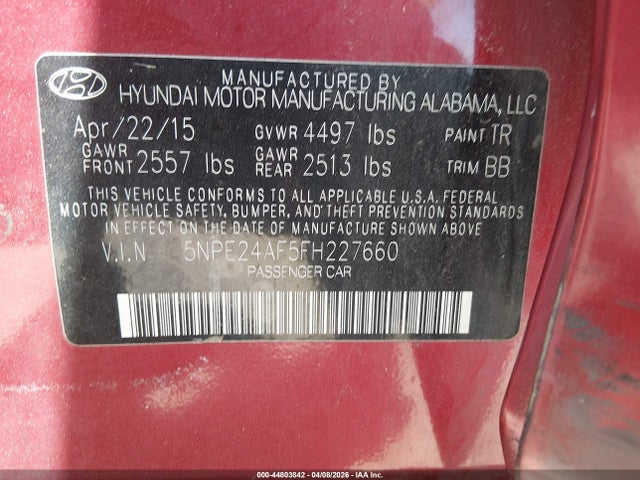 Aukcja sprzedaży 2015 Hyundai Sonata Se, vin: 5NPE24AF5FH227660, numer aukcji: 44803842