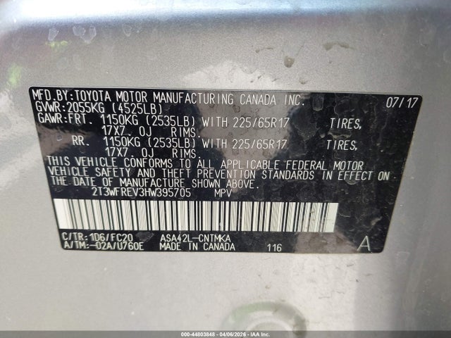 2T3WFREV3HW395705 Toyota Rav4 Xle