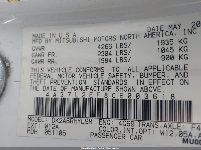 Продаж на аукціоні авто 2012 Mitsubishi Eclipse Spyder Gs Sport, vin: 4A37L2EF8CE003618, номер лоту: 44803860