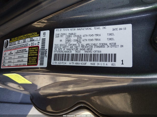 2018 Toyota Tacoma Sr5 მანქანა იყიდება აუქციონზე, vin: 5TFSX5EN8JX060638, აუქციონის ნომერი: 44803873