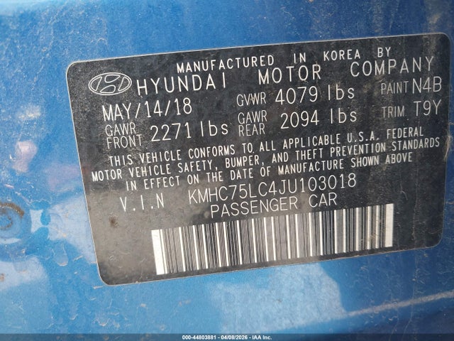 Продаж на аукціоні авто 2018 Hyundai Ioniq Hybrid Sel, vin: KMHC75LC4JU103018, номер лоту: 44803881