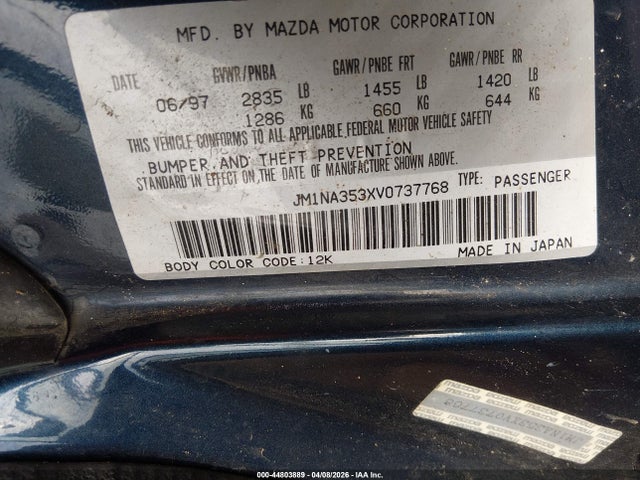 Продаж на аукціоні авто 1997 Mazda Mx-5 Miata Leather Pkg/m Edition/popular Equipment Pkg/r Pkg./sto/touring Pkg, vin: JM1NA353XV0737768, номер лоту: 44803889