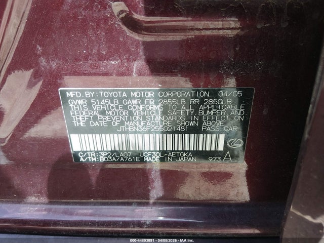 Aukcja sprzedaży 2005 Lexus Ls 430, vin: JTHBN36F255021481, numer aukcji: 44803891