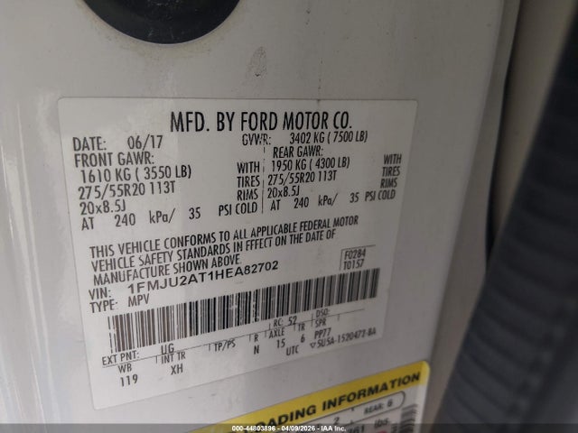 Aukcja sprzedaży 2017 Ford Expedition Limited, vin: 1FMJU2AT1HEA82702, numer aukcji: 44803896