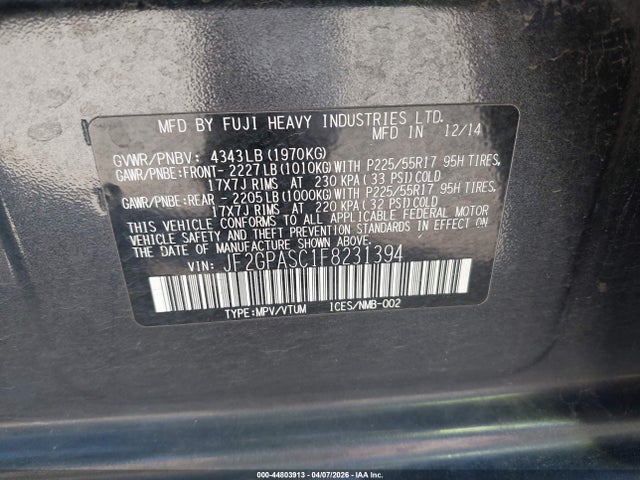 Продаж на аукціоні авто 2015 Subaru Xv Crosstrek 2.0i Limited, vin: JF2GPASC1F8231394, номер лоту: 44803913