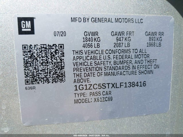 2020 CHEVROLET MALIBU 1G1ZC5STXLF138416 Photo 8