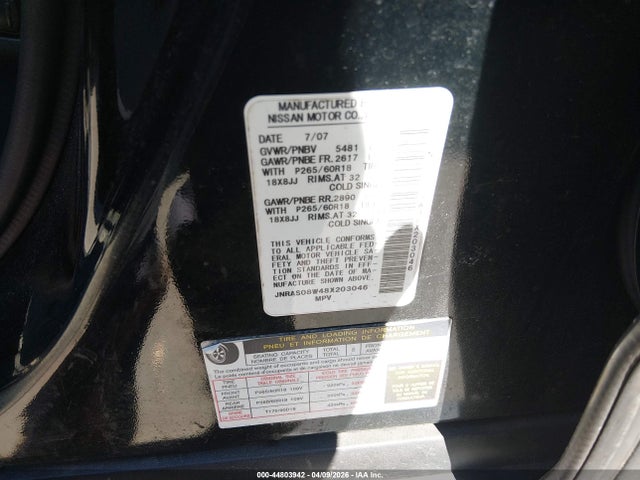 Aukcja sprzedaży 2008 Infiniti Fx35, vin: JNRAS08W48X203046, numer aukcji: 44803942