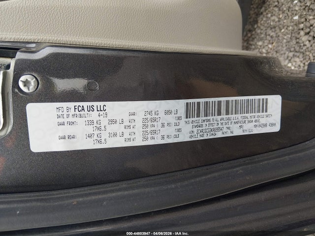 44803947 :رقم المزاد ، 2C4RDGCG3KR695547 vin ، 2019 Dodge Grand Caravan Sxt مزاد بيع