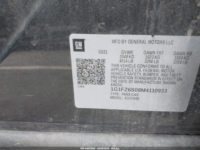 1G1FZ6S08M4110933 Chevrolet Bolt Ev Fwd Premier