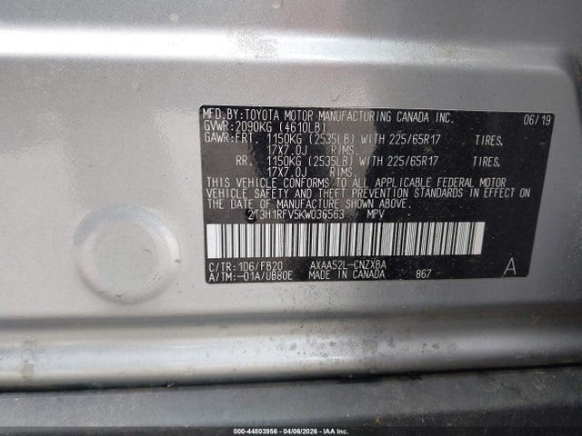 Продажа на аукционе авто 2019 Toyota Rav4 Le, vin: 2T3H1RFV5KW036563, номер лота: 44803956