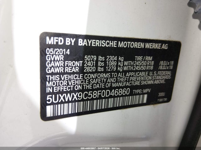 2015 Bmw X3 Xdrive28i მანქანა იყიდება აუქციონზე, vin: 5UXWX9C58F0D46860, აუქციონის ნომერი: 44803957