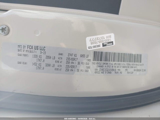 44803963 :رقم المزاد ، 2C4RC1EG2LR109418 vin ، 2020 Chrysler Pacifica Touring L Plus مزاد بيع