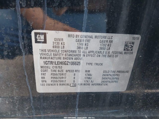 Продаж на аукціоні авто 2016 Gmc Sierra 1500, vin: 1GTR1LEH6GZ106625, номер лоту: 44803998