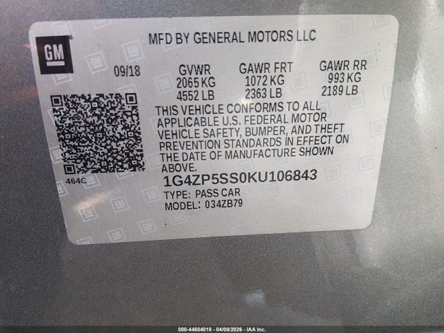 Aukcja sprzedaży 2019 Buick Lacrosse Fwd Essence, vin: 1G4ZP5SS0KU106843, numer aukcji: 44804018