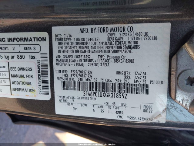 Продаж на аукціоні авто 2016 Ford Fusion Hybrid Se, vin: 3FA6P0LUXGR318552, номер лоту: 44804023