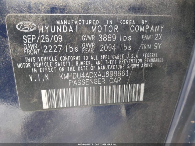 44804075 :رقم المزاد ، KMHDU4ADXAU898661 vin ، 2010 Hyundai Elantra Gls مزاد بيع