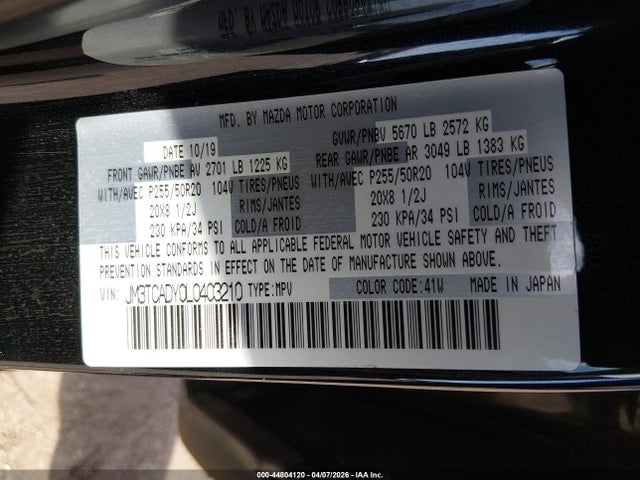 JM3TCADY0L0403210 Mazda Cx-9 Grand Touring