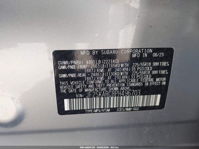 44804129 :رقم المزاد ، JF2SKARC8PH496703 vin ، 2023 Subaru Forester Touring مزاد بيع