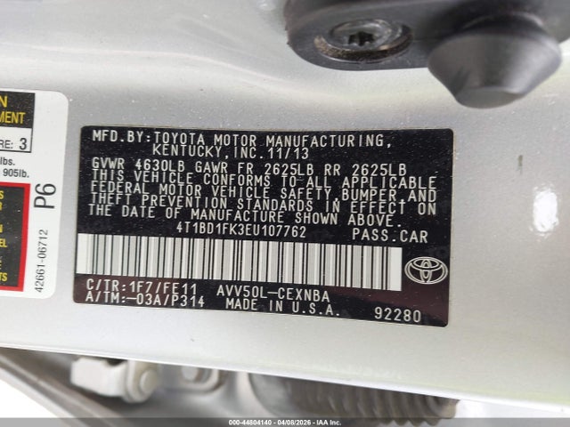 Auction sale of the 2014 Toyota Camry Hybrid Le, vin: 4T1BD1FK3EU107762, lot number: 44804140