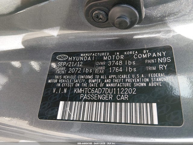 Aukcja sprzedaży 2013 Hyundai Veloster Base W/black, vin: KMHTC6AD7DU112202, numer aukcji: 44804169