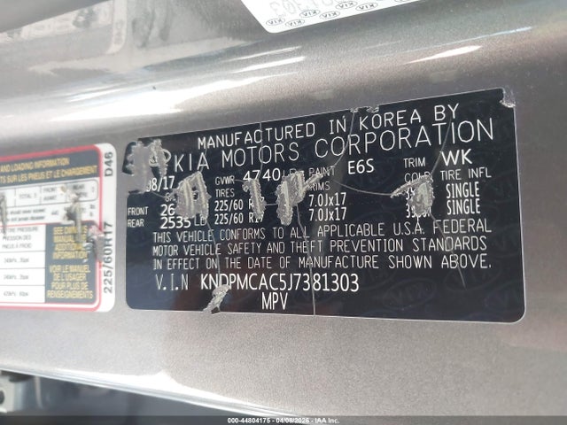 2018 Kia Sportage Lx მანქანა იყიდება აუქციონზე, vin: KNDPMCAC5J7381303, აუქციონის ნომერი: 44804175