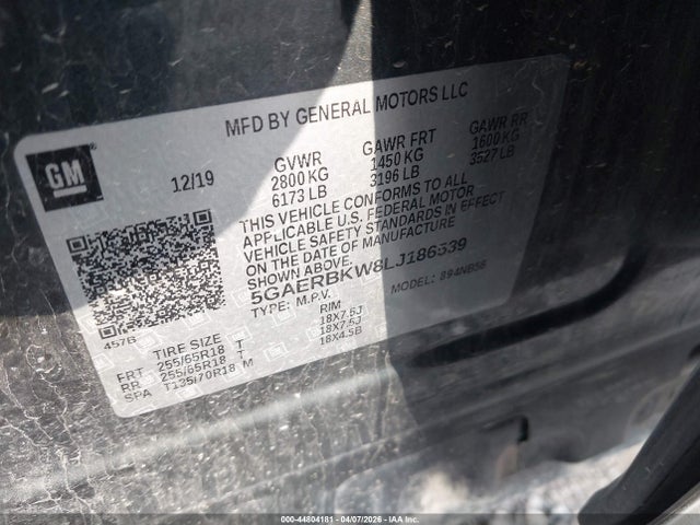 44804181 :رقم المزاد ، 5GAERBKW8LJ186539 vin ، 2020 Buick Enclave Fwd Essence مزاد بيع