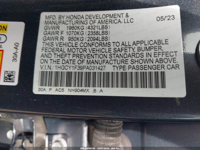 Продаж на аукціоні авто 2023 Honda Accord Ex, vin: 1HGCY1F39PA031427, номер лоту: 44804185