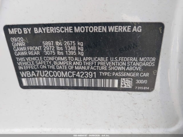 Auction sale of the 2021 Bmw 750i Xdrive, vin: WBA7U2C00MCF42391, lot number: 44804197