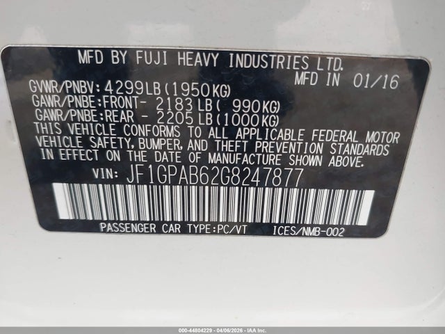 2016 Subaru Impreza 2.0i Premium მანქანა იყიდება აუქციონზე, vin: JF1GPAB62G8247877, აუქციონის ნომერი: 44804229