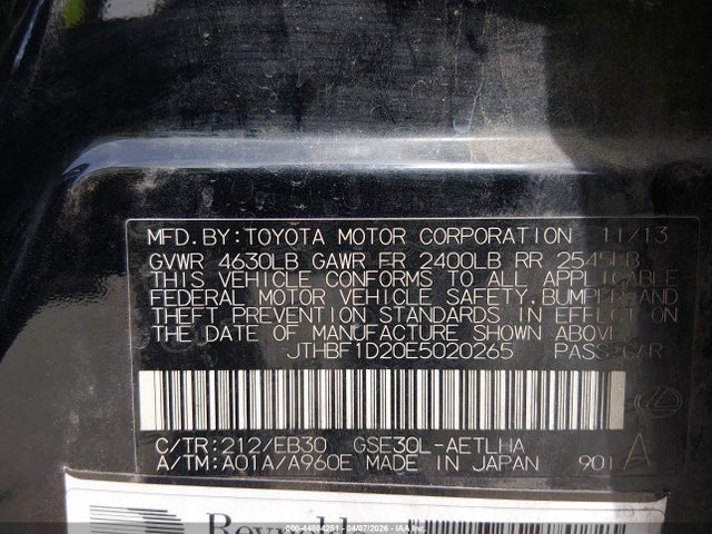 Aukcja sprzedaży 2014 Lexus Is 250, vin: JTHBF1D20E5020265, numer aukcji: 44804251