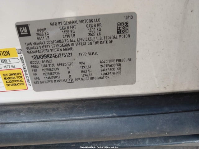GMC Acadia Slt-1 2014 1GKKRRKD4EJ216121 Image 9