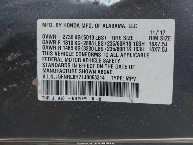 Honda Odyssey Ex-l 2018 5FNRL6H71JB068314 Image 9