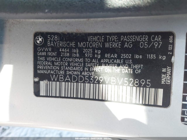 Aukcja sprzedaży 1997 Bmw 528i, vin: WBADD5329VBV52895, numer aukcji: 44804312