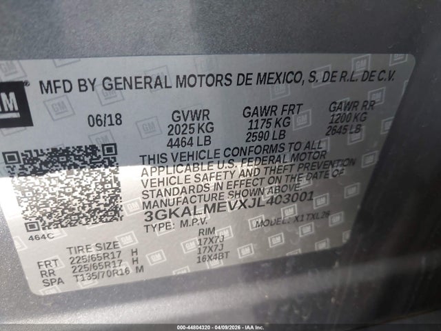 2018 Gmc Terrain Sle მანქანა იყიდება აუქციონზე, vin: 3GKALMEVXJL403001, აუქციონის ნომერი: 44804320