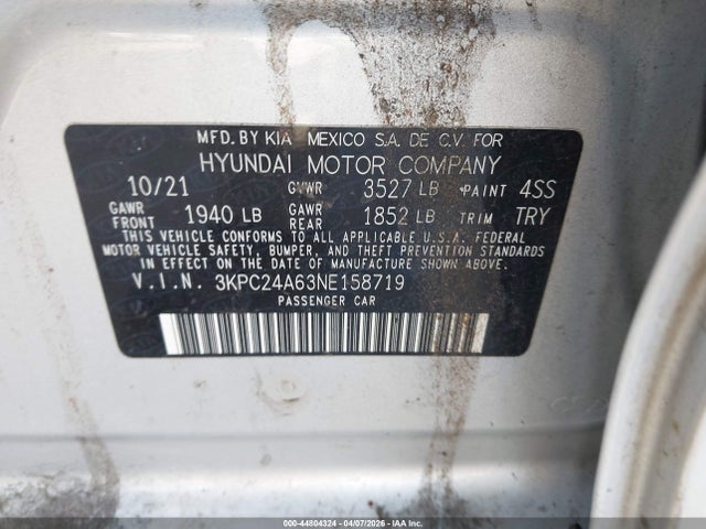 Продаж на аукціоні авто 2022 Hyundai Accent Se, vin: 3KPC24A63NE158719, номер лоту: 44804324