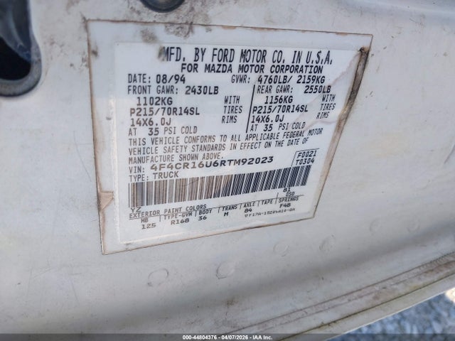Aukcja sprzedaży 1994 Mazda B3000 Cab Plus, vin: 4F4CR16U6RTM92023, numer aukcji: 44804376
