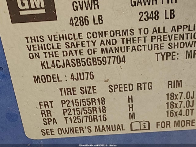 KL4CJASB5GB597704 Buick Encore