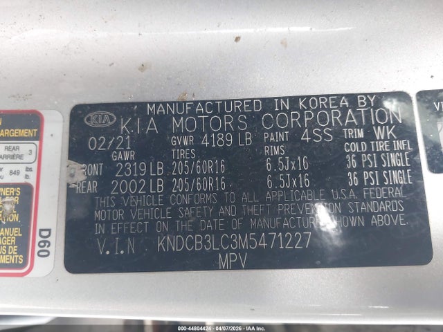 44804424 :رقم المزاد ، KNDCB3LC3M5471227 vin ، 2021 Kia Niro Lxs مزاد بيع