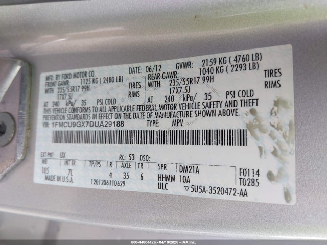 Продажа на аукционе авто 2013 Ford Escape Se, vin: 1FMCU9GX7DUA29188, номер лота: 44804426